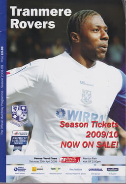 Tranmere Rovers v Yeovil Match Programme 2009-04-25
